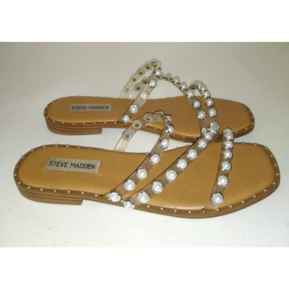Steve Madden Women's Skyler Flat Sandal Clear Pearl 7.5 - Picture 5 of 8